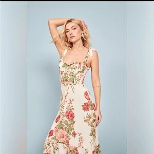 Reformation Nikita ivory pink floral midi dress 2